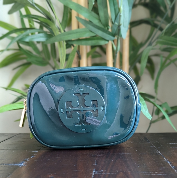 Tory Burch Handbags - Tory Burch Dark Green Patent Leather Cosmetic Bag/Small Pouch